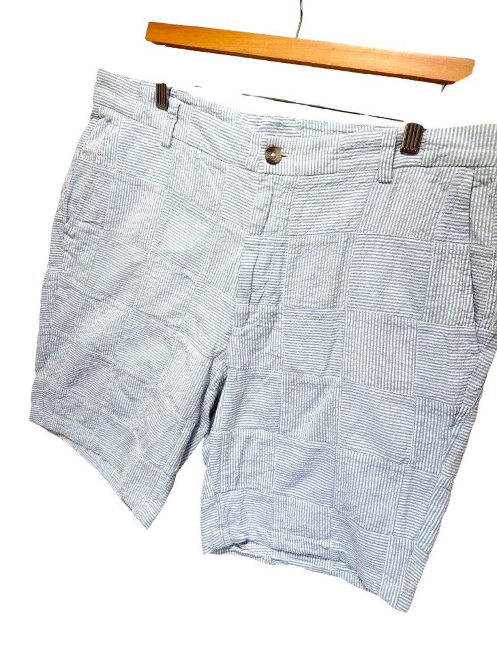 Vineyard Vines Blue & White Seersucker Patchwork Chino Breaker Shorts Size 35